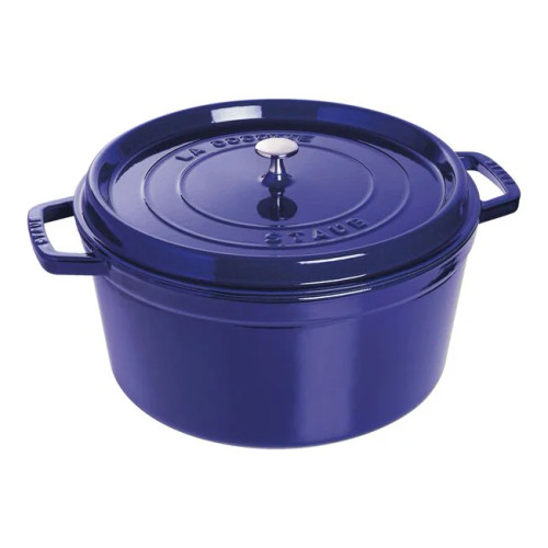 Staub Cast Iron 13.25 qt. Round Cocotte - Dark Blue with Stainless Steel Knob