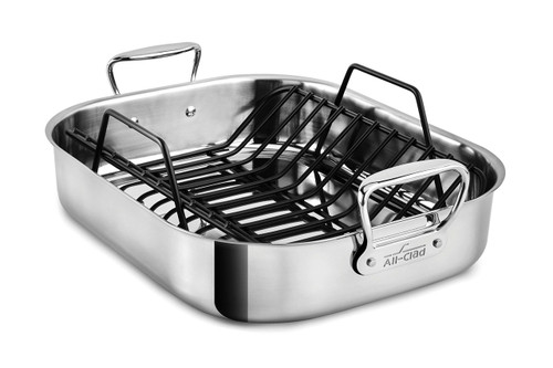 All-Clad Stainless Steel 14 x 11 Inch Small Roasting Pan with Nonstick Rack