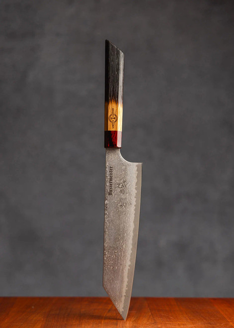 Limited Edition Edward Lee Black Damascus Steel 8" Chef's Knife with Maker's Mark Bourbon Barrel Handle