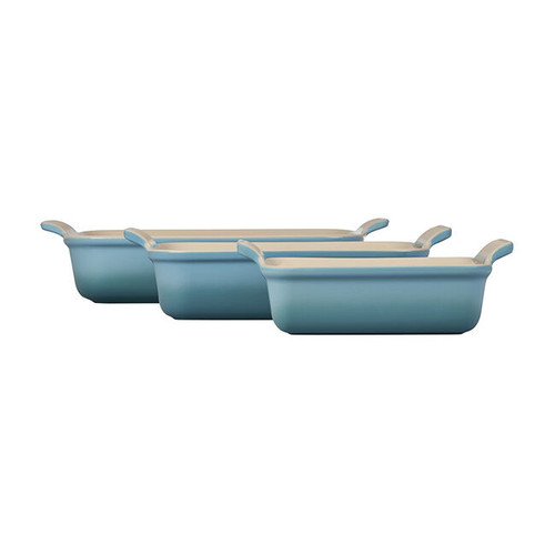 Le Creuset Heritage 3 Piece Rectangular Baking Dish Set - Sea Salt