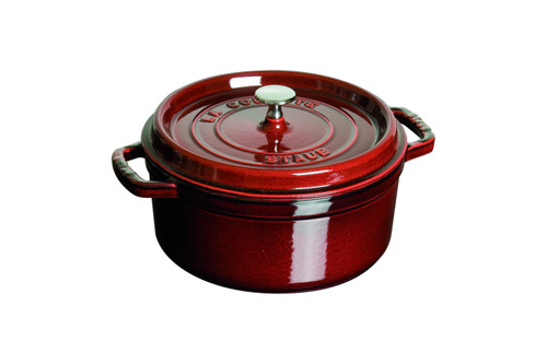 Staub Cast Iron 9 qt. Round Cocotte - Grenadine with Stainless Steel Knob